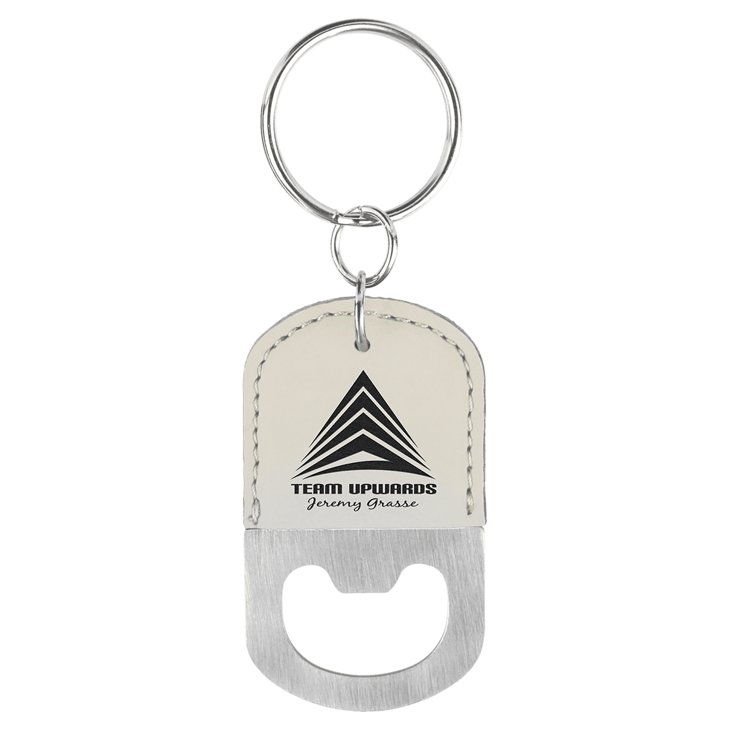 Oval Bottle Opener Laserable Leatherette Keychain